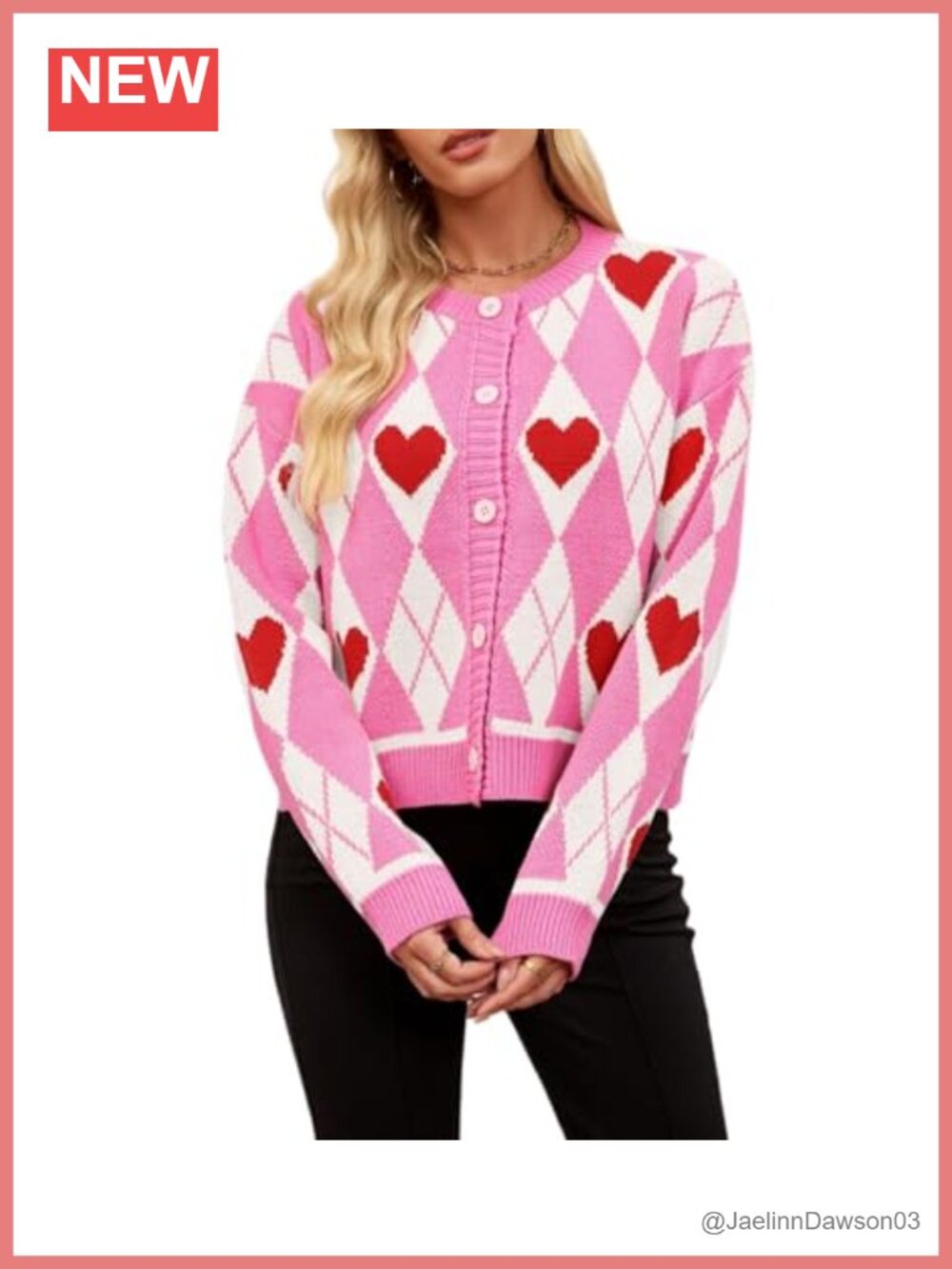 Women's Argyle Heart Button Down Cropped Knit Cardigan Sweater Preppy